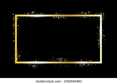 Abstract golden frame black background. Bright star. Glitter backdrop. Festive decoration. Vector illustration. Stock image. EPS 10.