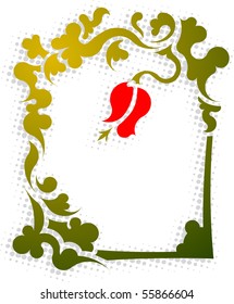 Abstract golden frame with flower. Vector