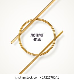Abstract golden frame isolated on white background. Vector illustration. Circle border and gold diagonal lines. Place for text or quote.