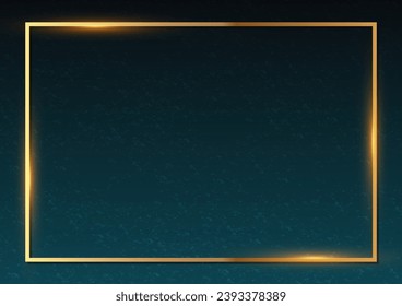 Abstract golden frame on a dark green background with light effects