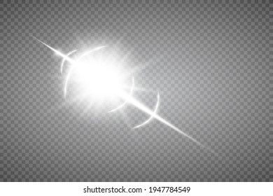Abstract golden front sun lens flare translucent special light effect design. Vector blur in motion glow glare. Isolated transparent background. Decor element.