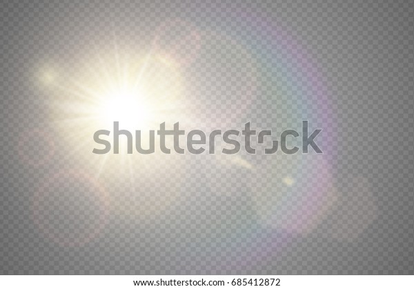 Abstract golden front sun lens flare\
translucent special light effect design. Vector blur in motion glow\
glare. Isolated transparent background. Decor element. Horizontal\
star burst rays and\
spotlight