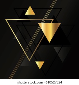 Abstract golden geometric background vector with triangles.