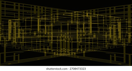 Estructura geométrica dorada Abstractas de la rejilla en el fondo negro