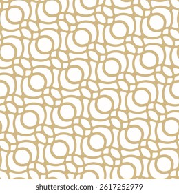 Abstract golden geometric ornamental seamless pattern in oriental style. Luxury gold and white vector ornament texture with curved lines, diagonal grid, net, lattice. Stylish background. Repeat design