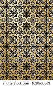 Abstract Golden Geometric Pattern with Intersecting Polygons. Wicker Structural Texture in Arabic Style. Arabesque. Optical Psychedelic Illusion. Vector Illustration