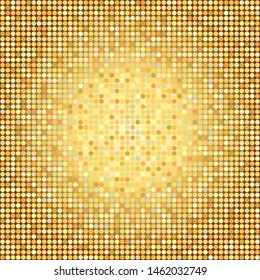 Abstract golden geometric pattern with small colorful circles. Multicolor pattern for wallpaper, web page, textures, fabric, textile. Decorative vector illustration.