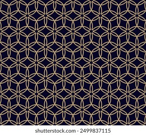 Abstraktes goldenes geometrisches nahtloses Muster im islamischen Stil. Vektor dekorative lineare Textur, Blumengitter, Mesh. Traditioneller orientalischer Hintergrund. Luxuriöses Gold und schwarzes Ornament, sich wiederholendes Design