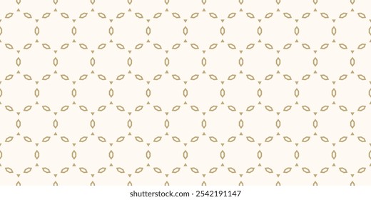 Abstract golden geometric seamless pattern in oriental style. Vector minimalist texture with diamond shapes, grid, delicate lattice. Gold and white elegant background. Luxury minimal repeated design