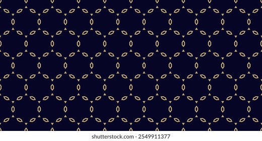 Abstract golden geometric seamless pattern in oriental style. Vector minimalist texture with diamond shapes, grid, delicate lattice. Gold and black elegant background. Luxury dark repeated geo design