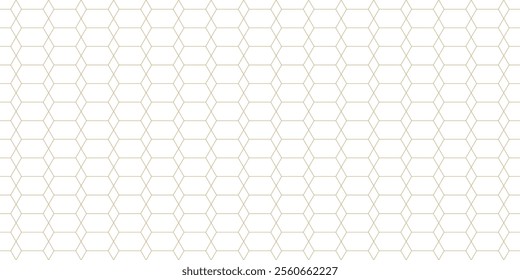 Abstract golden geometric seamless pattern in minimalist style. Simple minimal vector background. White and gold subtle modern texture with hexagon grid, diamonds, lattice. Repeated luxury geo design