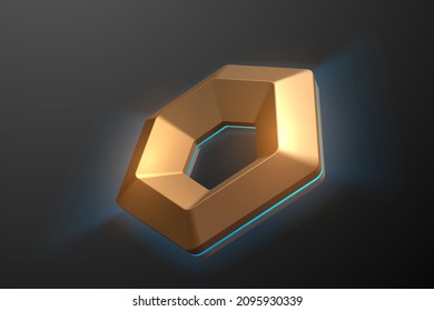 Abstract golden geometric shape with blue light effect
