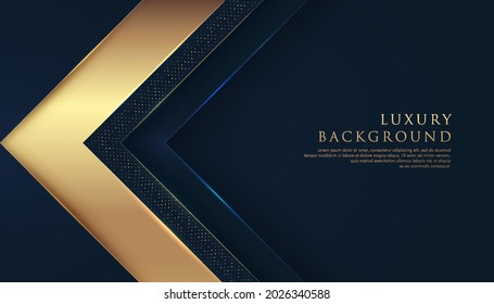 Abstract golden geometric triangle shapes on dark navy blue background. Modern Luxurious bright golden lines with golden glitter decorate. Technology futuristic concept. Vector illustration