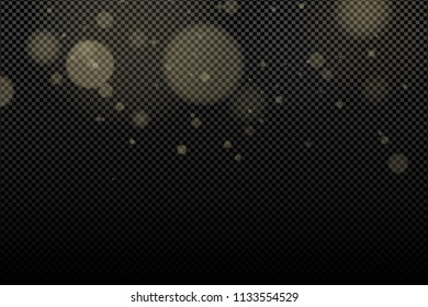 Abstract golden glares bokeh on a transparent background. Light effect for your design. Vector illustration. EPS 10