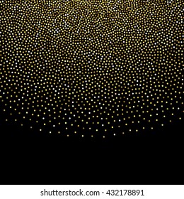 Abstract golden glitter dots background. Golden sparkling stippled pattern on black background.