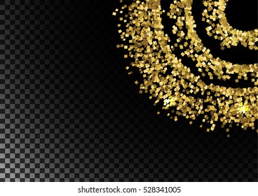 Abstract golden glitter on black background with transparency, vector illustration EPS10