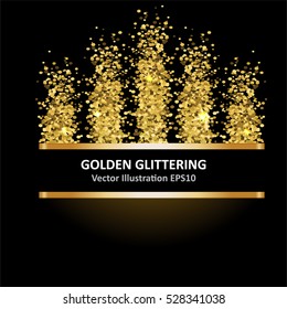 Abstract golden glitter on black background, vector illustration
