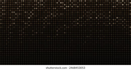 Abstract golden glittering halftone background. Luxurious glowing dots circle. Festive round frame for graphic design. Retro background. Vector illustration.