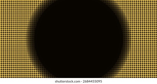 Abstractas fondo de semitono dorado brillante. Lujoso círculo de puntos brillantes. Marco redondo festivo para el Diseño gráfico. Fondo retro. Ilustración vectorial. EPS 10.
