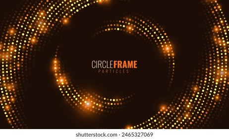 Abstract Golden Glittering Halftone Circles. Festive Disco Party Flyer Round Frame For Graphic Design. Luxury Glowing Dots Circle. Christmas Bokeh Party Background. Vector Illustration.