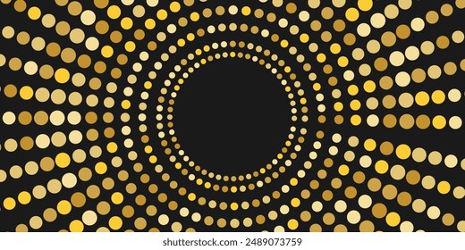 Abstract golden glittering halftone cover. Luxurious glowing dots circle