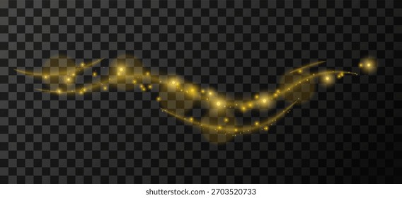 Abstrakte goldene glitzernde Welle. Vektorgrafik auf transparentem Hintergrund
