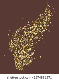 Abstract golden glitters, dotted particles flow, exuding glamour and enchantment. Ideal for luxury and holiday designs, the dynamic magic flow of particles, wavy scattered golden dots background.