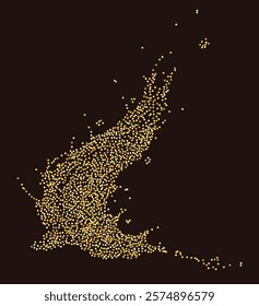 Abstract golden glitters, dotted particles flow, exuding glamour and enchantment. Ideal for luxury and holiday designs, the dynamic magic flow of particles, wavy scattered golden dots background.