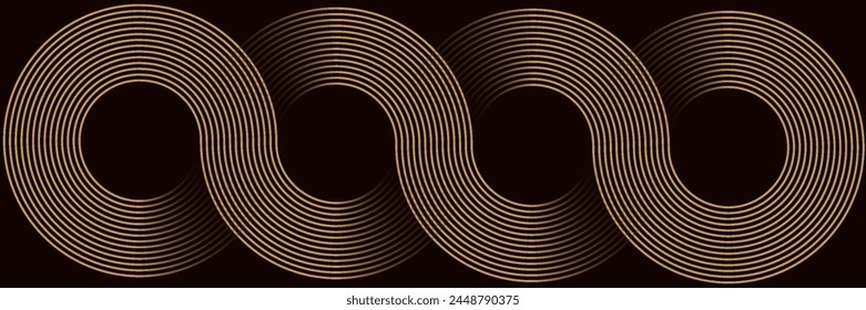 Abstract golden glowing geometric lines on dark background. Modern shiny round lines pattern. Futuristic technology concept. Suitable for posters, covers, banners, presentations, websites,