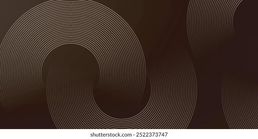 Abstract golden glowing geometric lines on dark background. Modern shiny round lines pattern. Futuristic technology concept. Suitable for posters, covers, banners, presentations, websites,