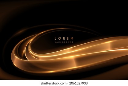 Abstract golden glowing lines on black background