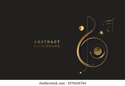 Abstract Golden Glowing Shiny Music Note Vector Background. Use for modern design, cover, poster, template, brochure, decorated, flyer, banner.