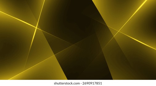 Um gráfico dourado abstrato com linhas brilhantes se cruzando em ângulos agudos e um plano de fundo escuro. As linhas na face parecem ser em camadas, lembrando a luz refletindo através de um espelho.