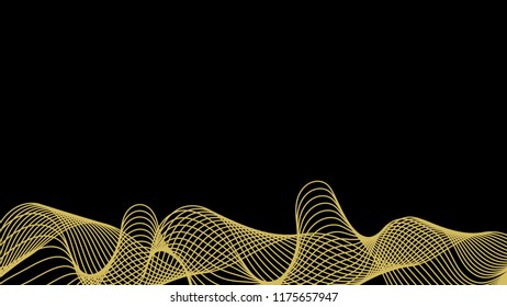 Abstract golden graphics line wave on black background  with space for text or design