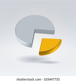 Abstract Golden and gray two piece pie chart  hanging in the air closeup shot