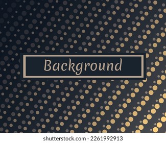 Abstract golden halftone dot cover. Background with circles arranged in a line of different sizes. Template on dark gradient for fabric, textile, wrapping