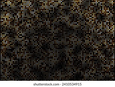 Abstract golden halftone dotted pattern on black background. Vector illustration.