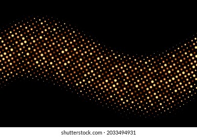 Abstract golden halftone dotted waved line. Vector illustration.