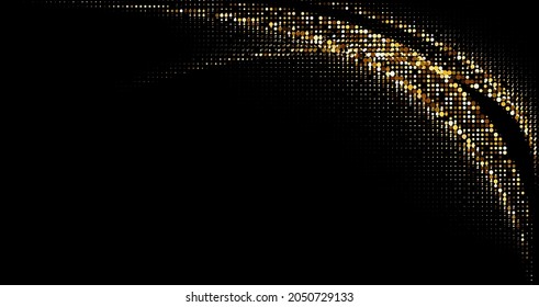 Abstract golden halftone lines pattern on black background. Vector illustration.