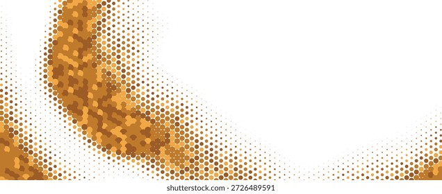 Abstrakter goldener Halbtonwellenhintergrund mit Kreispunkttextur und orangefarbenem Farbverlauf-Fluss Vektorgrafik