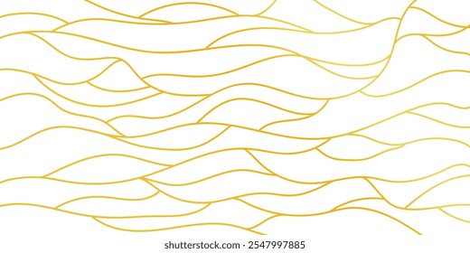 Abstrato dourado desenhado à mão linha ondulada desenho padrão sem costura. Moderno minimalista delineamento de onda fina fundo, criativo monocromático papel de parede textura impressão silhueta.