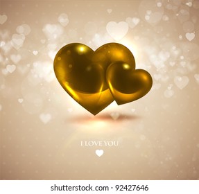 Abstract golden heart with glowing lights