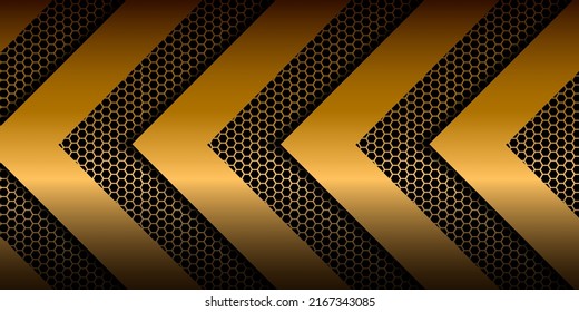 Abstrakter goldener sechseckiger Hintergrund mit goldenen geometrischen Formen, horizontal angeordnet. Vektorgrafik 3d