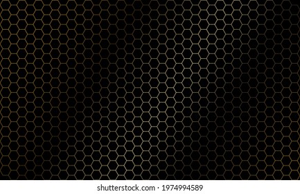 Abstract golden hexagon mesh pattern on black luxury background texture vector illustration.