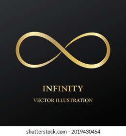 Abstract golden infinity symbol on black background, vector