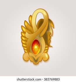 abstract golden jewelery with precious stones on a white background