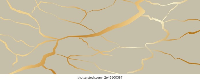 Abstract golden kintsugi crack texture vector background. Golden material of kintsugi restoration