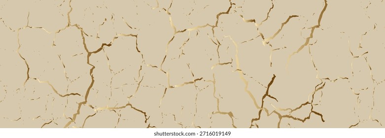 Abstractas fondo de Vector de textura de grieta de kintsugi dorado
