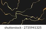 Abstract golden Kintsugi cracks on black background. Luxury elegant background. Vector illustration