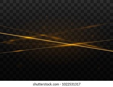 Abstract golden laser beams. Isolated on transparent black background. Vector illustration, eps 10.